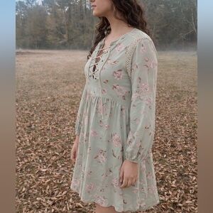 Floral Lace-Up Dress